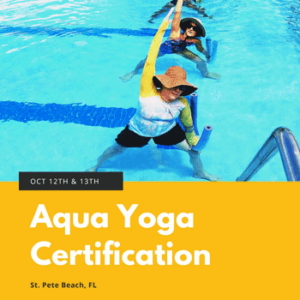 Aqua Yoga Certification Graphic showing students in a pool.